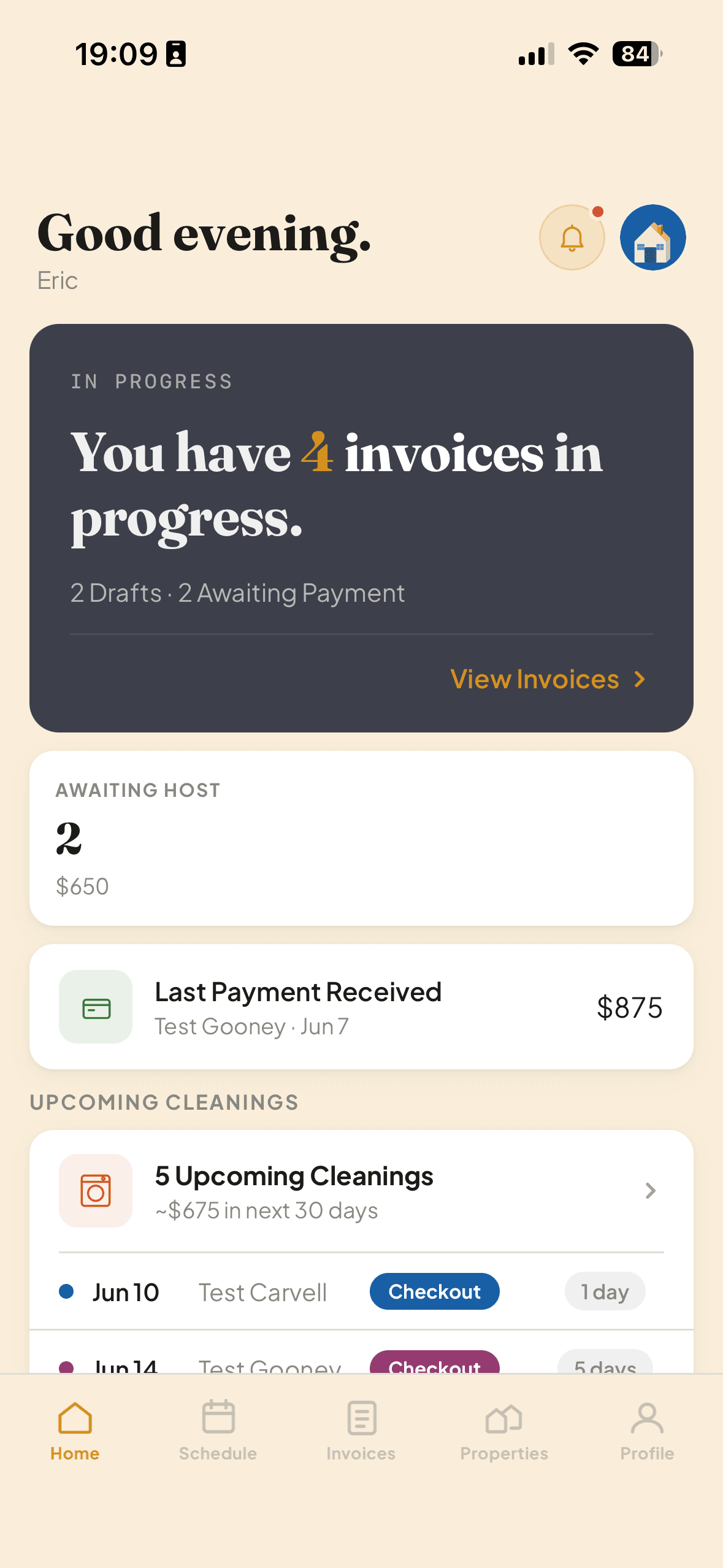 CleanSlate home dashboard