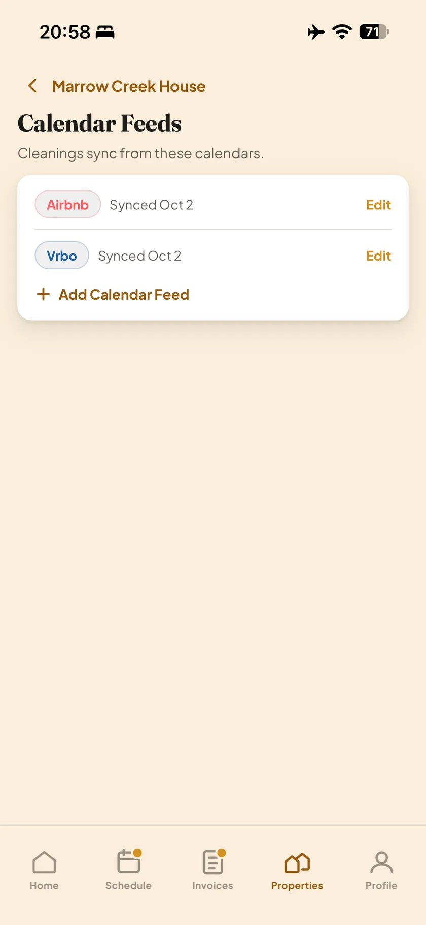 Tap Edit to replace a link, or Add Calendar Feed to add one.